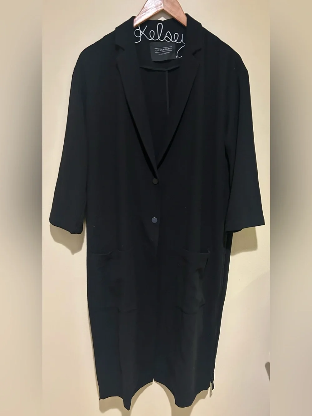 Eleven Paris Black Cropped Sleeve Trench Coat with Side Zippers Size 34